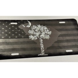 Diamond Etched Products Laser US Flag & Diamond Etched SC Palmetto Palm Tree Car Tag Front License Plate