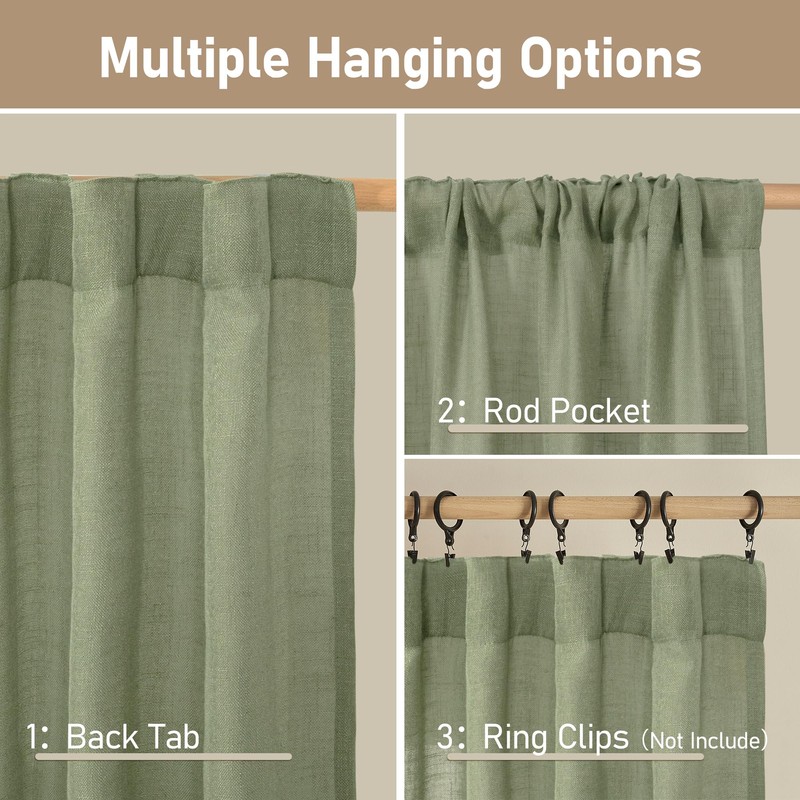 LAMIT Semi Sheer Linen Curtains 45 Inches Long 2 Panels,