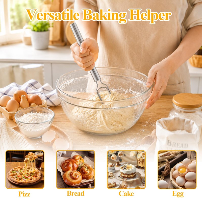 TatTech 2Pcs Danish Dough Whisk 12 in, Stainless Steel Hand