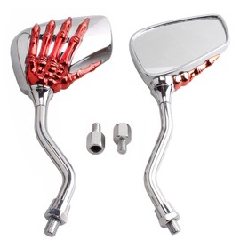 AULESSE 1 Pair Left Right Universal Motorcycle Scooter Chrome Skull Hands Claw Side Rear View Mirrors for Motorcycles, E-Bikes with 8mm or 10mm Screws (Red)