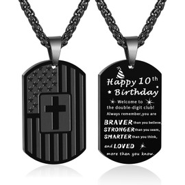 Birthday Gifts Necklaces for Men Boys Dad Son Brother Husband Grandpa Grandson 10th 13th 16th 18th 21st 30th 40th 50th 60th Year Old Birthday American Flag Necklace Christmas Gifts (10th Birthday, Black)