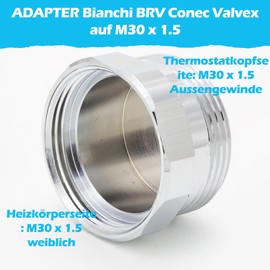 BLUMKRAFT Metal Adaptor for Radiator Bianchi, BRV, Conec, Valvex M30 x1.5 (Prototype) to M30 x 1.5 for Thermostat/Thermostat Head M30 x 1.5 Male