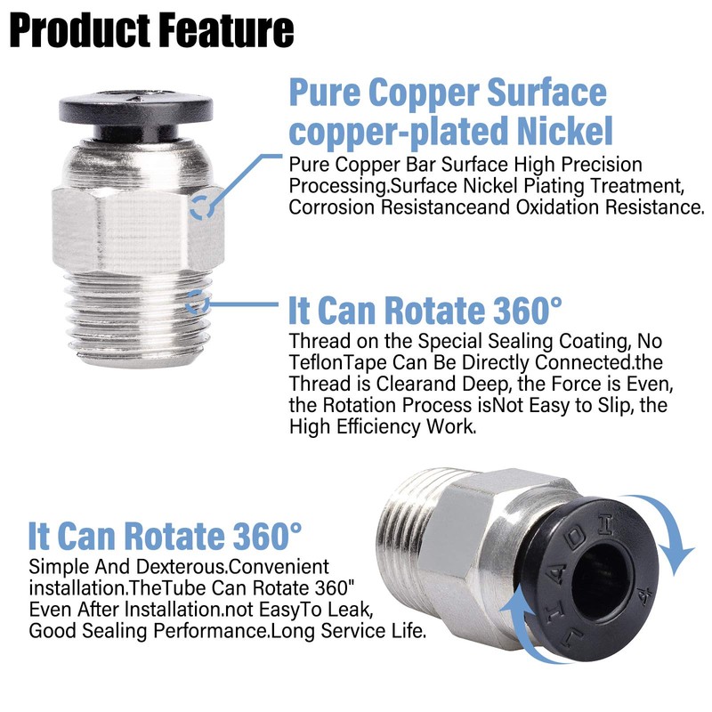 UniTak3D PC4-M10 Straight Pneumatic Connector Bowden Tube, Bowden Extruder Hot