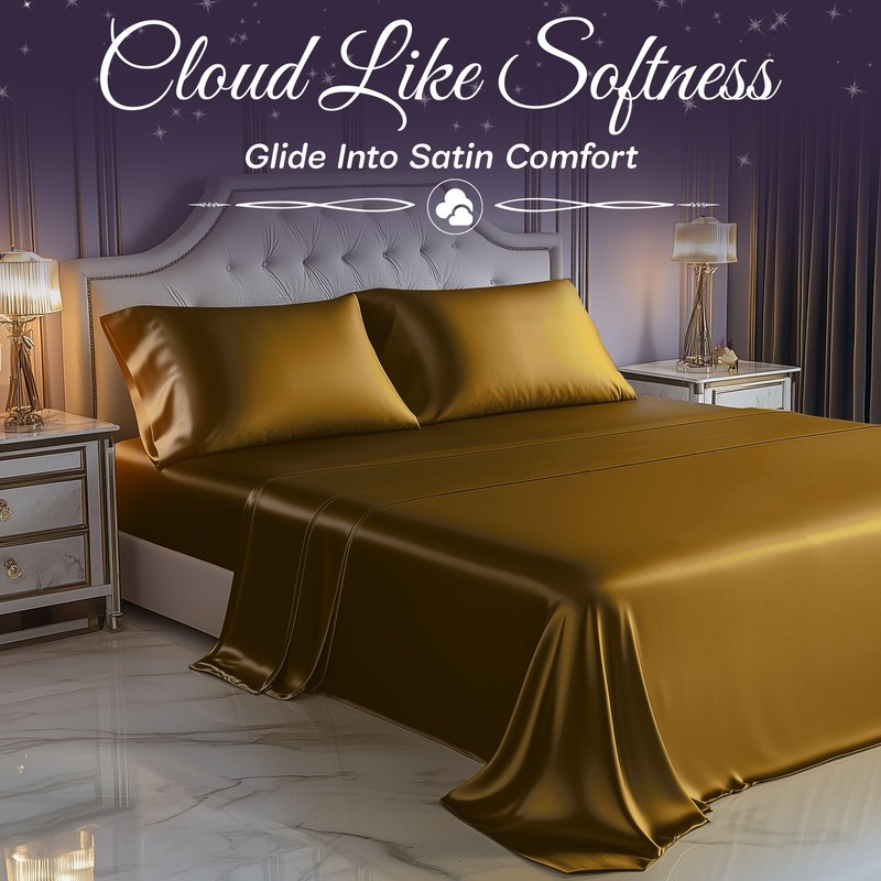 SLEEP SANCTUARY Satin Sheets Full Size – 4 Piece Luxury