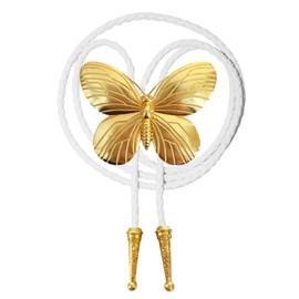 Daisy Del Sol Handmade Gold 3D Bumblebee Butterfly Vegan Faux Leather Adjustable Fashion Statement Necklace Bolo Tie (White, Bee)