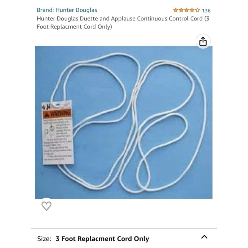 Hunter Douglas 36" WHITE 2.7 mm CONTINUOUS CORD LOOP HUNTER