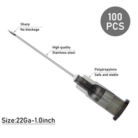 100Pack 22 Gauge 1 Inch Lab Needles, Disposable Luer Lock supplies