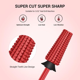 MelodySusie MelodySusie Super Cut Edition 5 in 1 Nail Drill Bits, 3/32' Carbide Tungsten Multi-function Bits, Suitable for Manicure Pedicure Cuticle Gel Polishing, Red, Series Bit-M, Extra Coarse