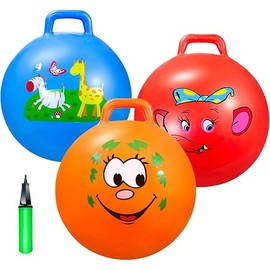 Bouncy Balls with Handle for Kids, Ride On Toys Balls for Kids 3 4-8, 3 Pack Hopper Ball 18 Inch Size with Air Pump for Kids Jumping Sports Ride Games Balance Exercise Indoor Outdoor Fun