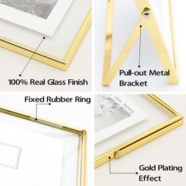 Qiannhee Gold Floating Frame (Vertical,2 Set),8x10 Picture Frame for Tabletop Display,Hold 8x10in 6x8in 5x7in Photo, Real Glass & Metal Stand, Gold Floating Picture Frame For Gift,Wedding,Home Décor