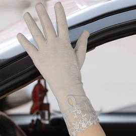 ITODA Summer UV Resistant Gloves, Women's Lace Gloves, Wedding Gloves, Breathable, Cool, Smartphone Gloves, Flower Pattern, Embroidered, Thin, Stylish, Driving Gloves, Anti-Slip, Wedding Gloves, For