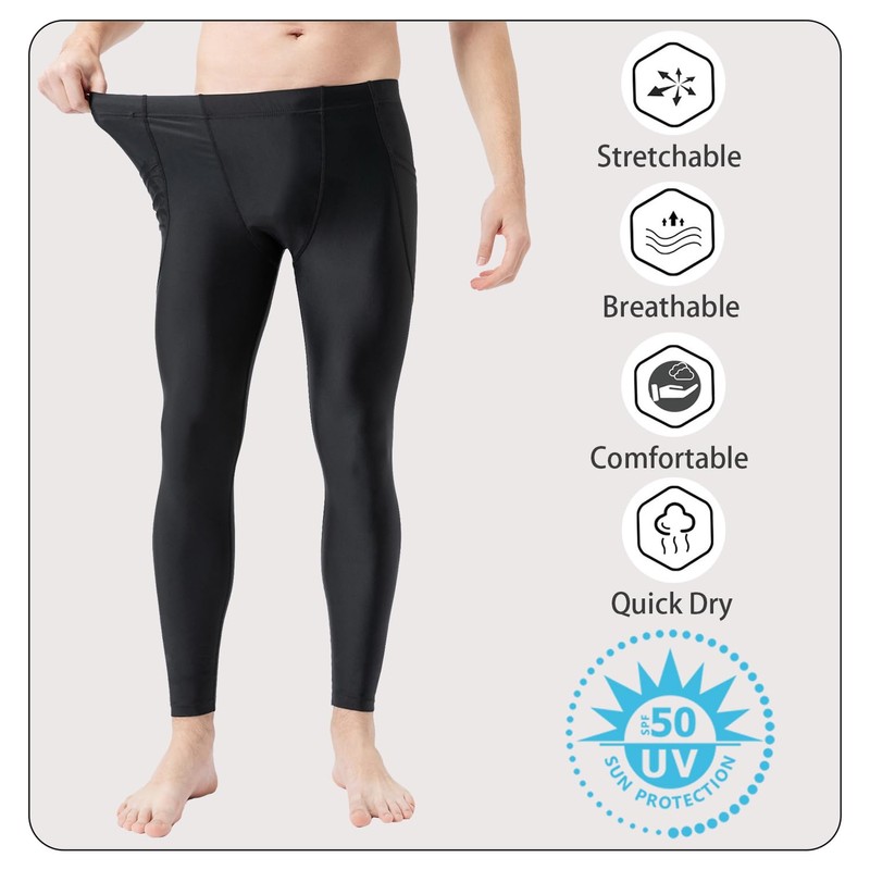 Lemorecn UPF 50+ Men's Surfing Leggings Sun Protection Swimming Pants(CA6011black-M)