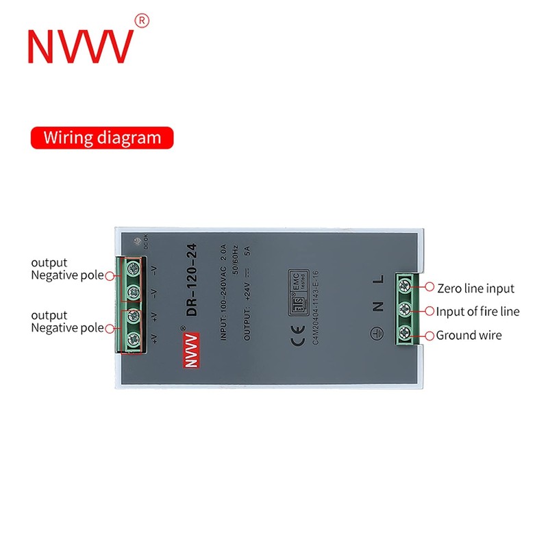 Nvvv Dr-120-24 Ac to Dc Din-Rail Power Supply, 24v, 5