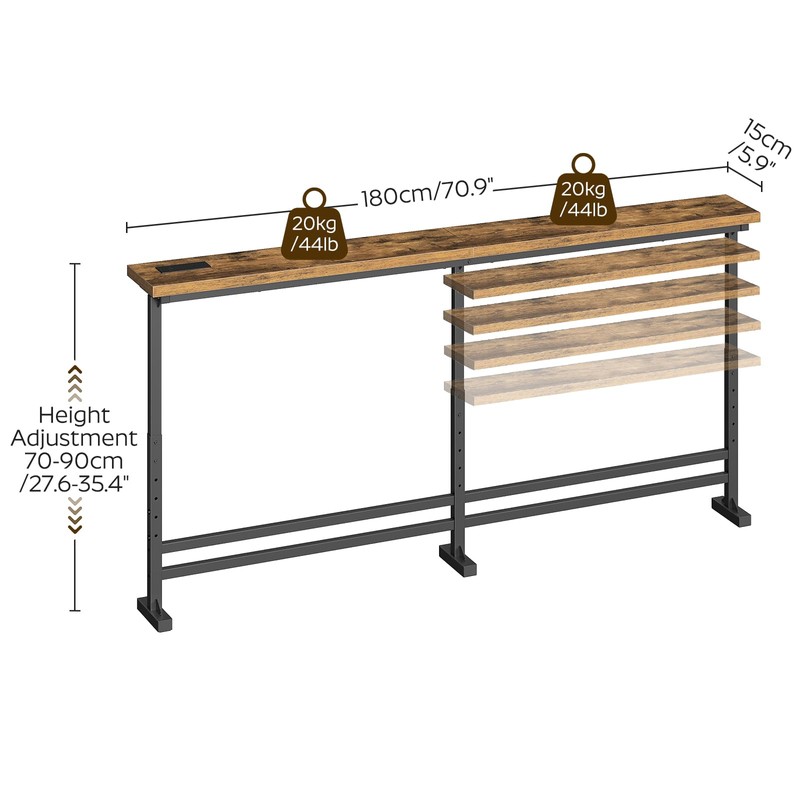YATINEY 70.9" Console Table with Adjustable Height (27.6"-35.4") and Power