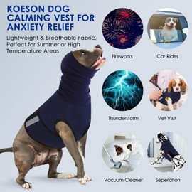 Breathable Dog Thunder Jacket Anxiety Calming Vest with Head Wrap, Adjustable Anxiety Relief Vest for Medium & Large Dogs, Dog Calming Hoodie for Thunder, Fireworks, Separation, Navy Blue L