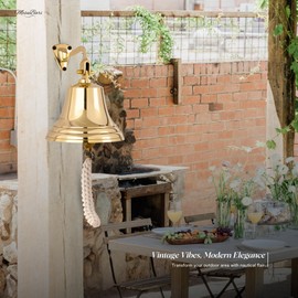 MesuBari Brass Ship Bell with Rope Pull 5.5 inches | Heavy Duty Polished Brass Bell | Wall Hanging Indoor-Outdoor Nautical Decoration Bell | Wall Mountable