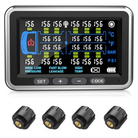 Tyona High-Precision Truck tire Pressure Monitoring System (0-199PSI) TP22 Trailer/RV TPMS with 4 Sensors, 4.5-inch Screen Color Display 6 Alert Modes,with Signal Booster tpms for Truck (4 Sensors)