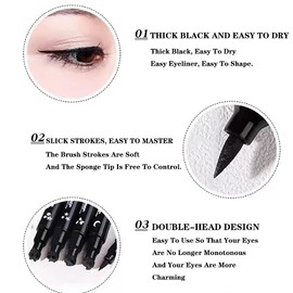 Non-smeared eyeliner, winged eyeliner, liquid eyeliner, waterproof and durable, 4 double-ended pens, suitable for cat's eyes