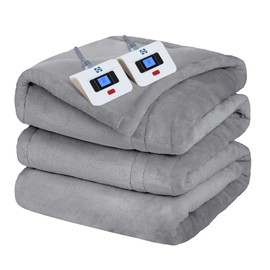 Sealy Electric Blanket Queen Size, Flannel Heated Blanket with 10 Heating Levels & 1-12 Hours Auto Shut Off, Fast Heating Warm Blanket, Machine Washable, Light Grey, 84 x 90 Inch