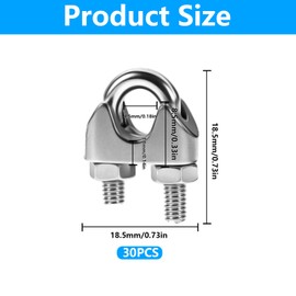 30 Pcs M3 Stainless Steel Wire Rope Clips 3mm, M3 Cable Clamps for 3mm Wire Rope Clamps, U Bolt Saddle Fasteners for Tensioning Wires Ropes in Industry Household Industries Shipping
