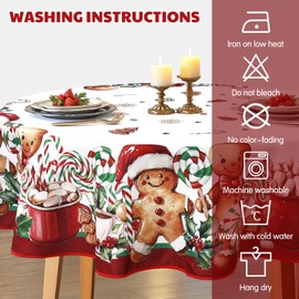 Newwiee Gingerbread Christmas Round Tablecloth 60 Inches Winter Ginger Bread Christmas Table Cover Water Resistant Fabric Table Cloth for Xmas Holiday Kitchen Dining Home Party Decor(Gingerbread)