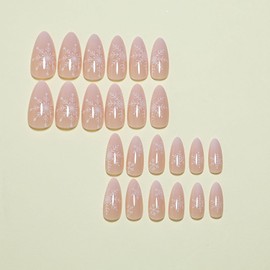 24Pcs Christmas Press on Nails Short Almond False Nails Nude Acrylic Nails with Snowflake Designs Fake Nails Cute Gradient Glue on Nails for Xmas Manicure Women