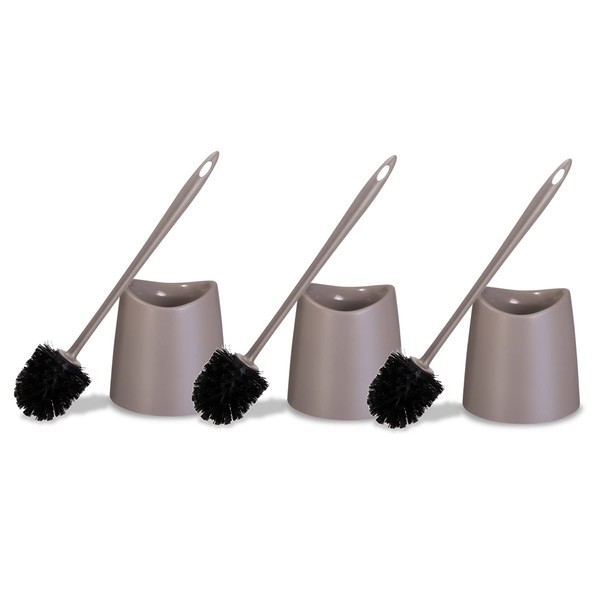 Toilet Brush Cleaner and Holder Taupe 3 Pack Toilet Bowl Cleaner Brush with Scrubbing Wand, Brush and Storage Caddy for Easy Bathroom Cleaning