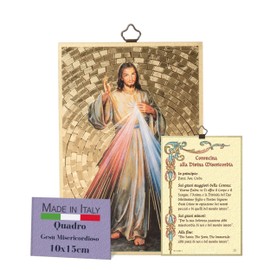 Fratelli Bonella | Sacred Picture on MDF Wood Poplar Wood 8 mm with Mosaic Made of Gold Foil Jesus Misericordious with Misericordia Crown on the Back 10 x 15 cm | Made in Italy