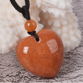 Justinstones 25mm Gemstone carved heart pendant necklace 22", Stone, Aventurine