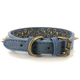 Spiked Studded Dog Collar-Bronze Pointed Stud Anti-Bite Collar (Blue,M)