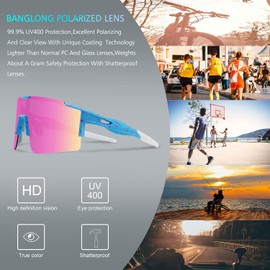 BangLong Polarised Sunglasses, Cycling Glasses Men Women UV 400 Protection with 3 Interchangeable Lenses, Safety Glasses Sports Glasses for Outdoor Sports Cycling Running Golf