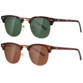 AEVOGUE Polarized Sunglasses For Women And Men Semi Rimless Frame Retro Sun Glasses AE0369 (Matte Tortoiseshell Green Lens&Matte Brown Brown Lens)