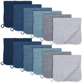 BAMBOO QUEEN 12 Pack Muslin Burp Cloths - Large 20" x 10", Ultra Absorbent 100% Cotton for Baby Drool and Messes - Soft, Gentle Baby Burp Rag for Boys & Girls -Slate, Grey, Navy Series