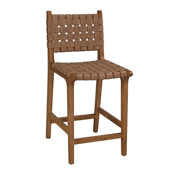 Ball & Cast Kitchen Island Bar Stool Faux Leather Woven Counter Stool with Wood Frame, 24 inch Seat Height, Brown