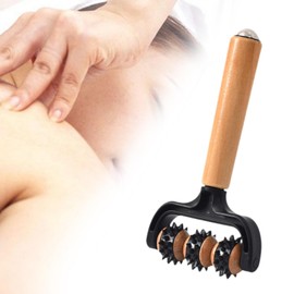 perfeclan T Shape Massager,Meridian Rolling Stick,Massage Tool Portable Multiuse Muscle Roller Tool with Grooved Rollers for Shoulder, Black