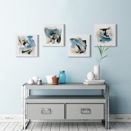 Renditions Gallery Abstract Wall Art Watercolor Canvas Prints Modern Artwork Décor for Living Room Bathroom Bedroom 12 x 12 inches, Set of 4