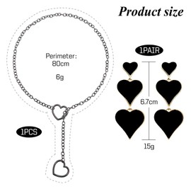 1 Love Necklace, 1 Pair Love Earrings Punk Style Necklace, Retro Heart Ring Chain, Long Y Lariat Necklace, Adjustable Choker, Hip Hop Accessories, One size