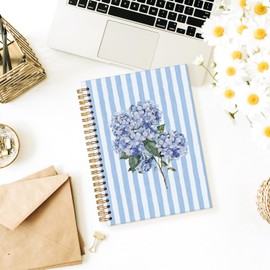Wheatwin Blue Hydrangea Notebook Journal, Floral Hydrangea Gift for Women Girls, Blue Floral Notebooks Office Supplies Hardcover Spiral Notebook, 5.5x8.3 Inch