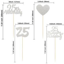 Gyufise 12Pcs 25th Anniversary Centerpiece Sticks Double Sided Gold Glitter Heart 25 Silver Wedding Anniversary Table Flower Centerpieces for Cheers to 25 Years Blessed & Loved Wedding Party Supplies