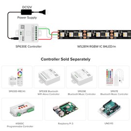 BTF-LIGHTING WS2814 IC RGBW RGB+blanco cálido (Similar WS2812B) direccionable DC12V 16.4FT 84LED/m 28 píxeles/m, 4 colores en 1 tira LED de color de sueño de 12 mm de ancho PCB IP30 para decoración