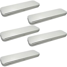 LATRAT 5 x Metal Pencil Case, Rectangular Metal Tins, Empty Tin Box, Foldable Tin Box, School Supplies, Pen Holder, Makeup Brush Organiser