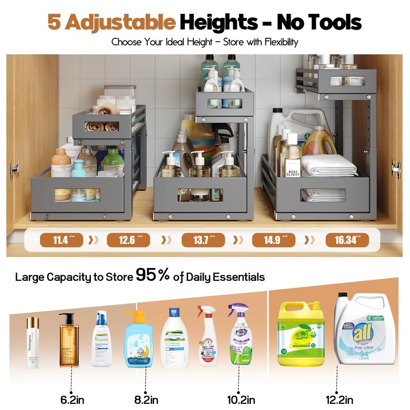 2-Pack Under Sink Organizers and Storage,2-Tier L Shape Pull Out
