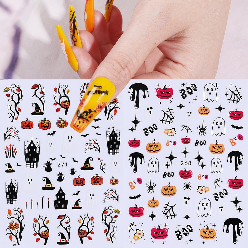 Halloween Nail Art Stickers Decals - 6 Sheets Pumpkin Ghost