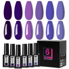 beautilux Purple Gel Nail Polish Set- 6 Pcs Deep Violets Purple Hema-Free Gel Polish Color Soak Off Gel Nail Manicure for Women Girls