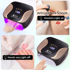67 LED Dual Color UV LED Nail Lamp, Auto Sensor Gel Polish Dryer with 4 Timer Modes, Foldable & Detachable Base for Home Salon & Nail Art (Prevent Dark Hands, Fast Curing) (Black)