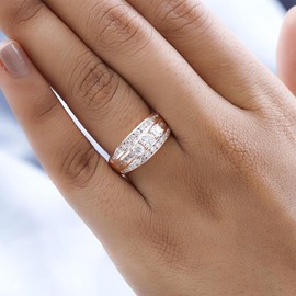 TJC Moissanite Half Eternity Ring In Rose Gold Plated 925 Sterling Silver for Women Size O Prong Setting