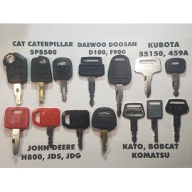 All (14) Equipment Keys, Cat, Komatsu, Bobcat, Hitachi, Kubota, John Deere, Case,,.