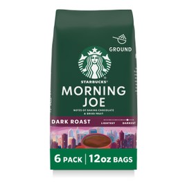 Starbucks Ground Coffee, Dark Roast Hot or Iced Coffee, Morning Joe, Six 12 oz Bags​
