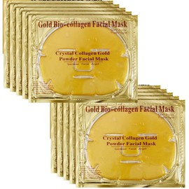 10 x Gold Face Mask - 24k Gold Crystal Gel Collagen Facial Masks, Treatment Anti Aging Puffiness Skincare Anti Wrinkle Tighten Skin