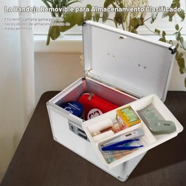 Caja de seguridad para medicamentos con llave, caja de aleación de aluminio para medicamentos, botiquín de primeros auxilios con bandeja extraíble par